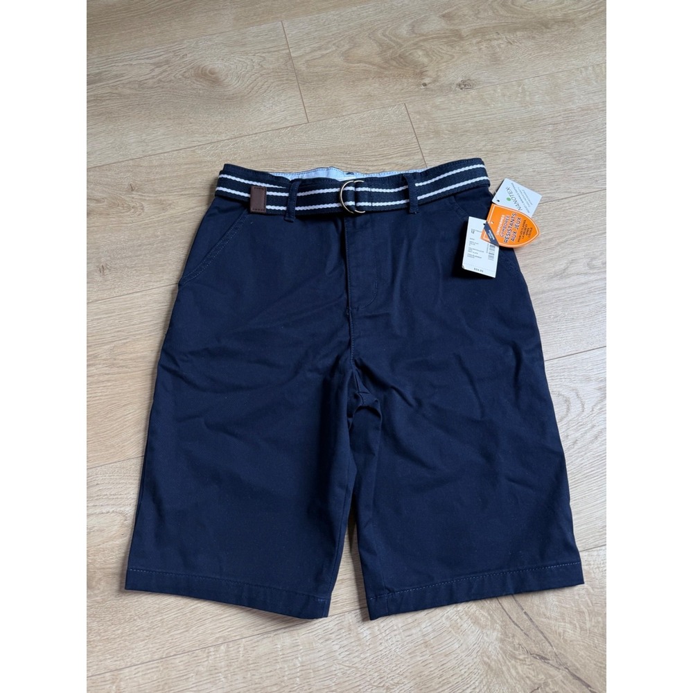 NWT Kids Boys nanotex Gymboree uniforms navy blue belted chino shorts size 12